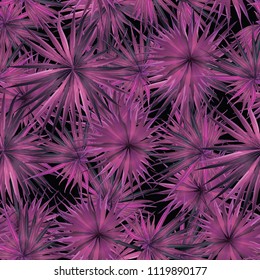 Palm Monstera Seamless Pattern. Black Pink Tropical Summer Background. Beach Jungle Leaves for Swimwear Design. Lei Rapport. Retro Hawaiian Print. Exotic Texture. Botanic tiling.