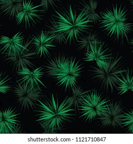 Palm Monstera Seamless Pattern. Black Green Tropical Summer Background. Beach Jungle Leaves for Swimwear Design. Lei Rapport. Retro Hawaiian Print. Exotic Texture. Botanic tiling.