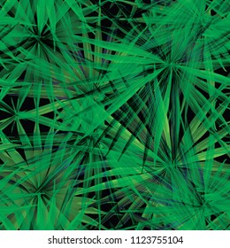 Palm Monstera Seamless Pattern. Black Green Tropical Summer Background. Beach Jungle Leaves for Swimwear Design. Lei Rapport. Retro Hawaiian Print. Tropic Textile Texture.  Botanic tile.