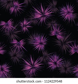Palm Monstera Seamless Pattern. Black Pink Tropical Summer Background. Beach Jungle Leaves for Swimwear Design. Retro Hawaiian Print. Tropic Textile Texture.  Botanic tiling.