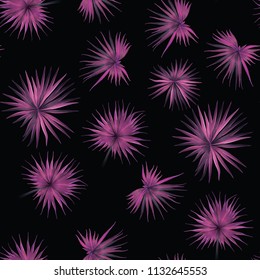 Palm Monstera Seamless Pattern. Black Pink Tropical Summer Background. Beach Jungle Leaves for Swimwear Design. Lei Rapport. Vintage Hawaiian Print. Exotic Texture. Botanic tile.