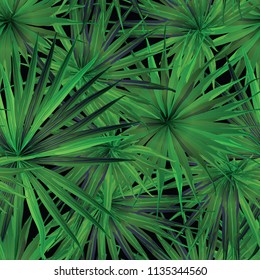 Palm Monstera Seamless Pattern. Black Green Tropical Summer Background. Beach Jungle Leaves for Swimwear Design. Lei Rapport. Retro Hawaiian Print. Exotic Texture. Botanic tile.