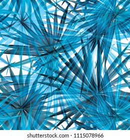Palm Monstera Seamless Pattern. Blue White Tropical Summer Background. Beach Jungle Leaves for Swimwear Design. Lei Rapport. Vintage Hawaiian Print. Exotic Texture. Botanic tile.