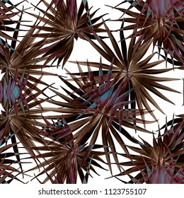 Palm Monstera Seamless Pattern. Blue Black Tropical Summer Background. Beach Jungle Leaves for Swimwear Design. Lei Rapport. Vintage Hawaiian Print. Exotic Texture. Botanic tiling.