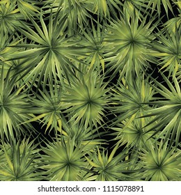 Palm Monstera Seamless Pattern. Green Black Tropical Summer Background. Beach Jungle Leaves for Swimwear Design. Lei Rapport. Retro Hawaiian Print. Exotic Texture. Botanic tile.