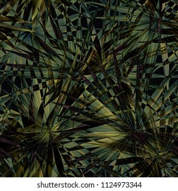 Palm Monstera Seamless Pattern. Green Black Tropical Summer Background. Beach Jungle Leaves for Swimwear Design. Lei Rapport. Vintage Hawaiian Print. Tropic Textile Texture.  Botanic tile.