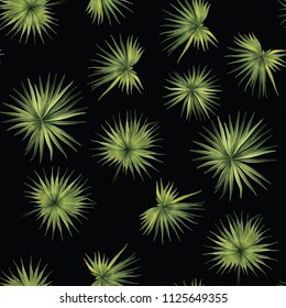 Palm Monstera Seamless Pattern. Green Black Tropical Summer Background. Beach Jungle Leaves for Swimwear Design. Lei Rapport. Vintage Hawaiian Print. Exotic Texture. Botanic tile.
