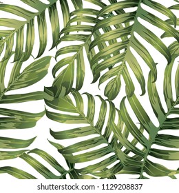 Palm Monstera Seamless Pattern. Green White Tropical Summer Background. Beach Jungle Leaves for Swimwear Design. Lei Rapport. Retro Hawaiian Print. Exotic Texture. Botanic tiling.