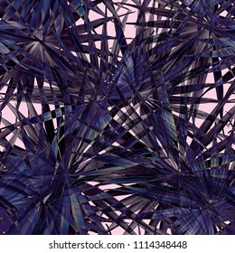 Palm Monstera Seamless Pattern. Indigo Tropical Summer Background. Beach Jungle Leaves for Swimwear Design. Lei Rapport. Vintage Hawaiian Print. Exotic Texture. Botanic tile.