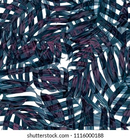 Palm Monstera Seamless Pattern. Indigo Tropical Summer Background. Beach Jungle Leaves for Swimwear Design. Lei Rapport. Retro Hawaiian Print. Exotic Texture. Botanic tile.