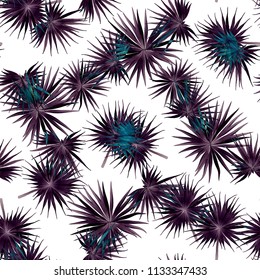 Palm Monstera Seamless Pattern. Indigo Tropical Summer Background. Beach Jungle Leaves for Swimwear Design. Lei Rapport. Retro Hawaiian Print. Tropic Textile Texture.  Botanic tiling.