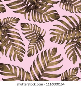 Palm Monstera Seamless Pattern. Magenta Tropical Summer Background. Beach Jungle Leaves for Swimwear Design. Lei Rapport. Retro Hawaiian Print. Exotic Texture. Botanic tile.