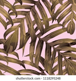 Palm Monstera Seamless Pattern. Magenta Tropical Summer Background. Beach Jungle Leaves for Swimwear Design. Lei Rapport. Vintage Hawaiian Print. Tropic Textile Texture.  Botanic tile.