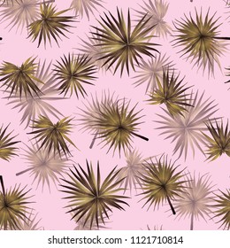 Palm Monstera Seamless Pattern. Magenta Tropical Summer Background. Beach Jungle Leaves for Swimwear Design. Vintage Hawaiian Print. Exotic Texture. Botanic tile.