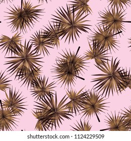 Palm Monstera Seamless Pattern. Magenta Tropical Summer Background. Beach Jungle Leaves for Swimwear Design.  Vintage Hawaiian Print. Exotic Texture. Botanic tiling.