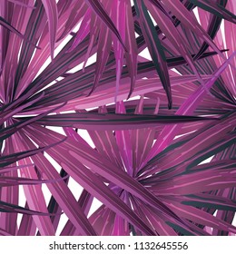 Palm Monstera Seamless Pattern. Magenta Tropical Summer Background. Beach Jungle Leaves for Swimwear Design. Lei Rapport. Retro Hawaiian Print. Exotic Texture. Botanic tiling.