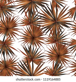 Palm Monstera Seamless Pattern. Orange White Tropical Summer Background. Beach Jungle Leaves for Swimwear Design. Lei Rapport. Retro Hawaiian Print. Exotic Texture. Botanic tiling.