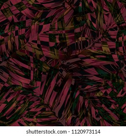 Palm Monstera Seamless Pattern. Orange Black Tropical Summer Background. Beach Jungle Leaves for Swimwear Design. Lei Rapport. Retro Hawaiian Print. Exotic Texture. Botanic tiling.