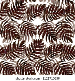 Palm Monstera Seamless Pattern. Orange Black Tropical Summer Background. Beach Jungle Leaves for Swimwear Design. 