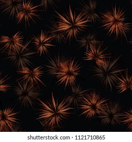 Palm Monstera Seamless Pattern. Orange Black Tropical Summer Background. Beach Jungle Leaves for Swimwear Design. Lei Rapport. Vintage Hawaiian Print. Exotic Texture. Botanic tile.