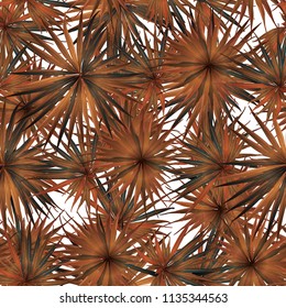 Palm Monstera Seamless Pattern. Orange White Tropical Summer Background. Beach Jungle Leaves for Swimwear Design. Lei Rapport. Vintage Hawaiian Print. Exotic Texture. Botanic tiling.