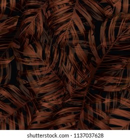 Palm Monstera Seamless Pattern. Orange Black Tropical Summer Background. Beach Jungle Leaves for Swimwear Design. Lei Rapport. Retro Hawaiian Print. Exotic Texture. Botanic tile.