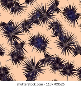 Palm Monstera Seamless Pattern. Orange Black Tropical Summer Background. Beach Jungle Leaves for Swimwear Design. Lei Rapport. Vintage Hawaiian Print. Exotic Texture. Botanic tile.