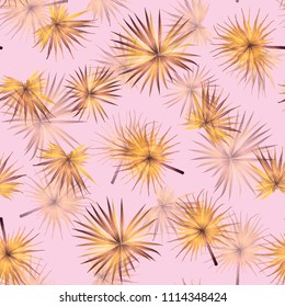 Palm Monstera Seamless Pattern. Pink White Tropical Summer Background. Beach Jungle Leaves for Swimwear Design. Lei Rapport. Retro Hawaiian Print. Exotic Texture. Botanic tile.