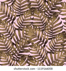 Palm Monstera Seamless Pattern. Pink White Tropical Summer Background. Beach Jungle Leaves for Swimwear Design. Lei Rapport. Retro Hawaiian Print. Exotic Texture. Botanic tile.
