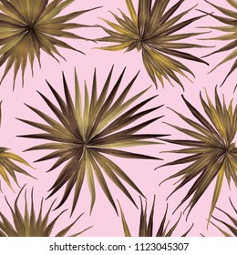 Palm Monstera Seamless Pattern. Pink White Tropical Summer Background. Beach Jungle Leaves for Swimwear Design. Lei Rapport. Retro Hawaiian Print. Exotic Texture. Botanic tiling.