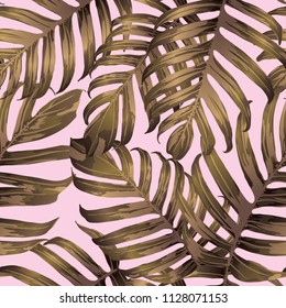 Palm Monstera Seamless Pattern. Pink White Tropical Summer Background. Beach Jungle Leaves for Swimwear Design. Lei Rapport. Vintage Hawaiian Print. Tropic Textile Texture.  Botanic tiling.
