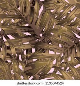 Palm Monstera Seamless Pattern. Pink White Tropical Summer Background. Beach Jungle Leaves for Swimwear Design. Lei Rapport. Retro Hawaiian Print. Exotic Texture. Botanic tiling.