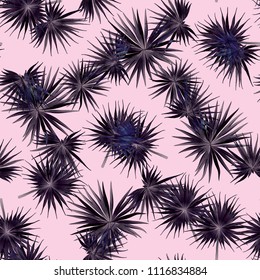 Palm Monstera Seamless Pattern. Purple Tropical Summer Background. Beach Jungle Leaves for Swimwear Design. Lei Rapport. Vintage Hawaiian Print. Exotic Texture. Botanic tile.