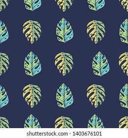 Palm Monstera Seamless Pattern. Tropical Summer Background. Beach Jungle Leaves for Swimwear Design. Hawaiian Print. Exotic Texture. 