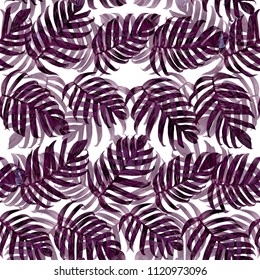 Palm Monstera Seamless Pattern. Ultraviolet Tropical Summer Background. Beach Jungle Leaves for Swimwear Design. Lei Rapport. Retro Hawaiian Print. Tropic Textile Texture.  Botanic tile.