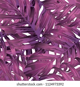 Palm Monstera Seamless Pattern. White Pink Tropical Summer Background. Beach Jungle Leaves for Swimwear Design. Lei Rapport. Vintage Hawaiian Print. Exotic Texture. Botanic tiling.