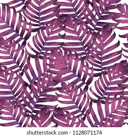 Palm Monstera Seamless Pattern. White Pink Tropical Summer Background. Beach Jungle Leaves for Swimwear Design. Lei Rapport. Vintage Hawaiian Print. Exotic Texture. Botanic tiling.