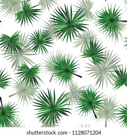 Palm Monstera Seamless Pattern. White Green Tropical Summer Background. Beach Jungle Leaves for Swimwear Design. Lei Rapport. Retro Hawaiian Print. Exotic Texture. Botanic tile.