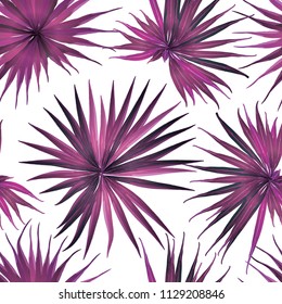 Palm Monstera Seamless Pattern. White Pink Tropical Summer Background. Beach Jungle Leaves for Swimwear Design. Lei Rapport. Vintage Hawaiian Print. Exotic Texture. Botanic tile.