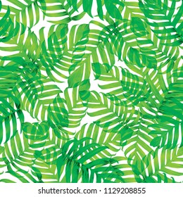 Palm Monstera Seamless Pattern. White Green Tropical Summer Background. Beach Jungle Leaves for Swimwear Design. Lei Rapport. Vintage Hawaiian Print. Tropic Textile Texture.  Botanic tiling.