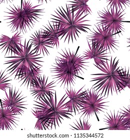 Palm Monstera Seamless Pattern. White Pink Tropical Summer Background. Beach Jungle Leaves for Swimwear Design. Lei Rapport. Vintage Hawaiian Print. Exotic Texture. Botanic tiling.