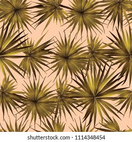 Palm Monstera Seamless Pattern. Yellow Tropical Summer Background. Beach Jungle Leaves for Swimwear Design. Lei Rapport. Retro Hawaiian Print. Exotic Texture. Botanic tile.