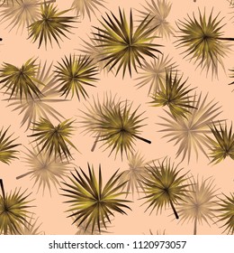 Palm Monstera Seamless Pattern. Yellow Tropical Summer Background. Beach Jungle Leaves for Swimwear Design. Lei Rapport. Retro Hawaiian Print. Tropic Textile Texture.  Botanic tiling.