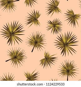 Palm Monstera Seamless Pattern. Yellow Tropical Summer Background. Beach Jungle Leaves for Swimwear Design. Vintage Hawaiian Print. Tropic Textile Texture.  Botanic tile.