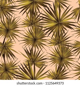 Palm Monstera Seamless Pattern. Yellow Tropical Summer Background. Beach Jungle Leaves for Swimwear Design. Lei Rapport. Retro Hawaiian Print. Exotic Texture. Botanic tiling.