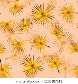 Palm Monstera Seamless Pattern. Yellow Tropical Summer Background. Beach Jungle Leaves for Swimwear Design. Lei Rapport. Retro Hawaiian Print. Tropic Textile Texture.  Botanic tile.