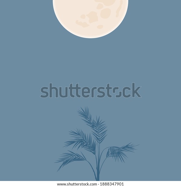 Palm\
And Moon. Sweet Dream And Good Night Card\
Template