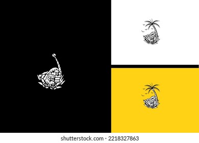 palm and mount vector line art design