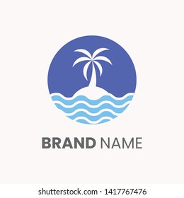 Palm ocean beach logo template