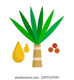Palm oil and Elaeis and palm oil seed icons. Vector.